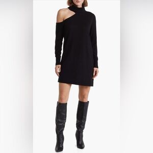 L'AGENCE Black Asymmetrical Long Sleeve Dress wool M cutout